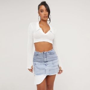 EGO UK HIGH WAIST RAW HEM DETAIL LAYERED MINI SKIRT IN BLUE DENIM 12 K